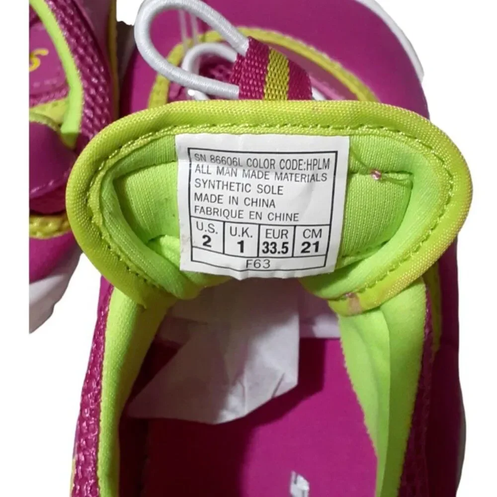 Skechers Youth Girl's Summer Water Beach Shoes Pink Lime Green Sz 2